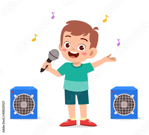 little boy sing a beautiful song on stage