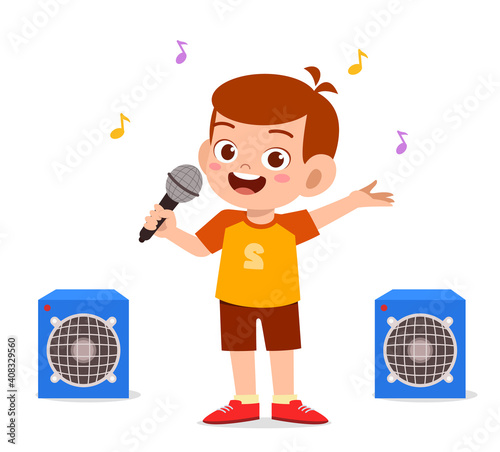 little boy sing a beautiful song on stage