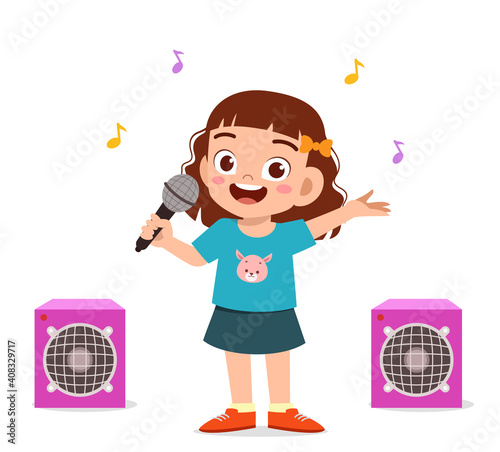 little girl sing a beautiful song on stage