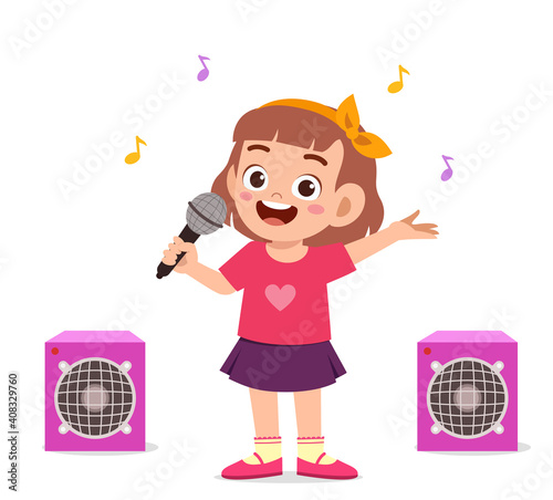 little girl sing a beautiful song on stage