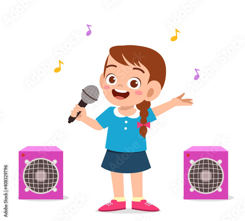 little girl sing a beautiful song on stage