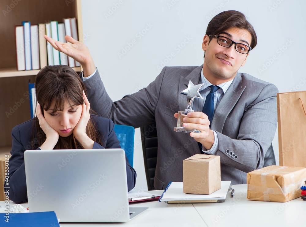 Business people receiving new mail and parcels Business people receiving new mail and parcels