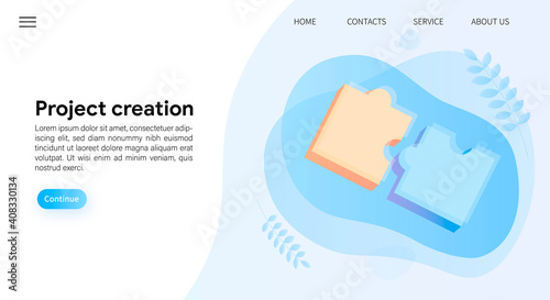 Site template. Bright designer website. Project creation. Puzzles concept