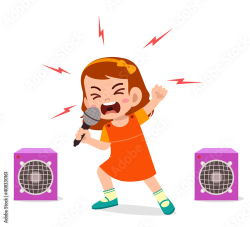 little girl sing a song on stage and screaming