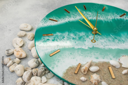 Wall clock handmade of epoxy resin art