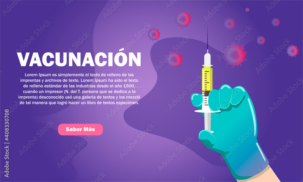 Diseño de  Concepto  de vacunación. Vacunación mano banner - Jeringa de vacunación para   COVID-19, flu o influenza