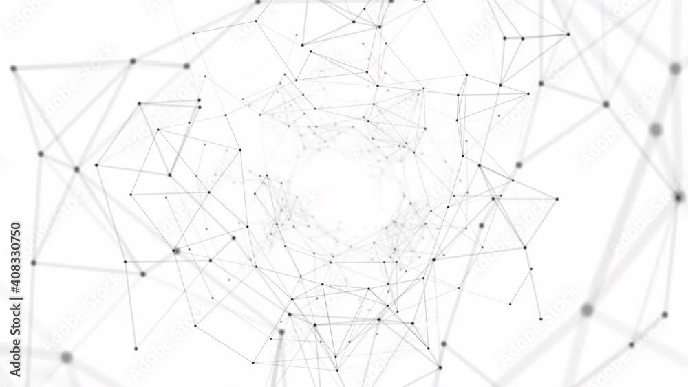 Network connected data tunnel animation on white background. 4K Video data node conceptual animation	