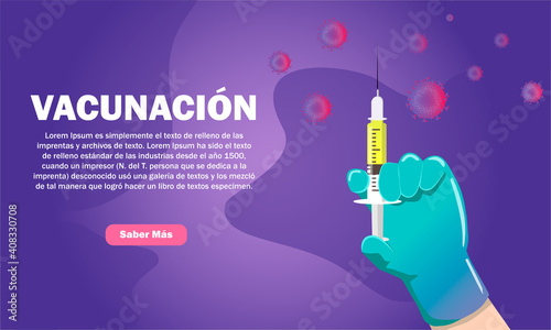 Diseño de  Concepto  de vacunación. Vacunación mano banner - Jeringa de vacunación para   COVID-19, flu o influenza