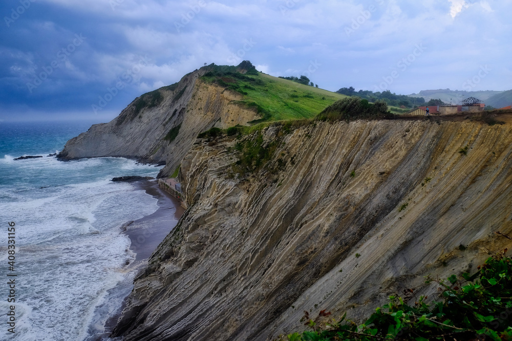 
Wild landscape of the coast of Zumaya in summer 2018. Wild sea, cliffs