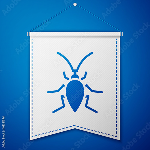 Blue Cockroach icon isolated on blue background. White pennant template. Vector.