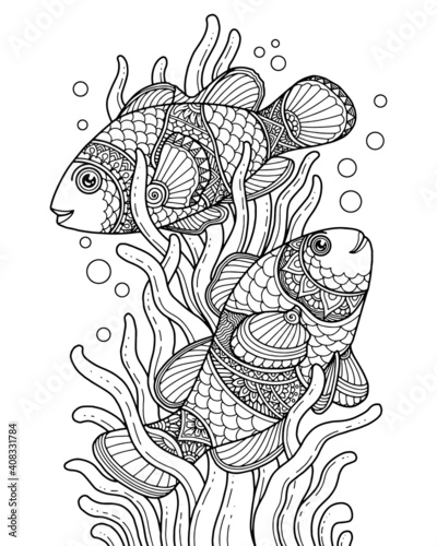 sea life coloring page illustration and print design