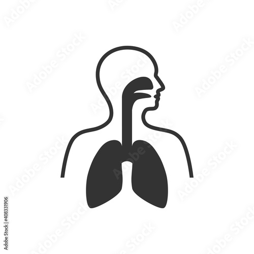 Respiratory system symbol. Human body with lungs, nose and mouth black vector icon.