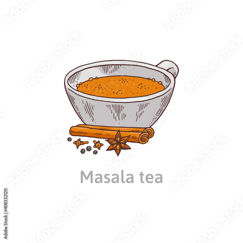 Cup with indian national traditional beverage tea masala a vector illustration