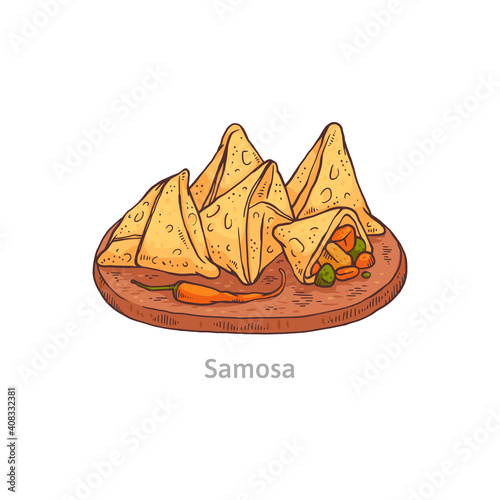 National indian snack samosa with vegetable filling a vector illustration