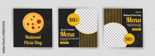National Pizza Day. Social media post template for digital marketing and promotion of food and drink sales on Valentine's Day. culinary advertisement. Offer social media banners.