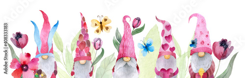 Konstfotografi Cute valentine gnomes holding hearts illustration prints modern