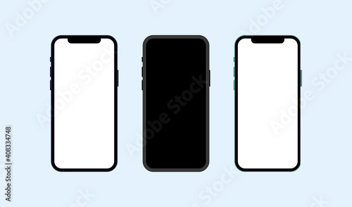 Mock-up smart phone empty screen front view on the blue background. Vector illustration. 