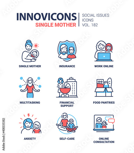 Single mother - modern line design style icons set