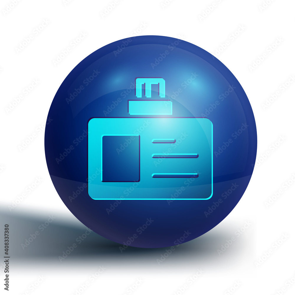 Blue Identification badge icon isolated on white background. It can be used for presentation, identity of the company, advertising. Blue circle button. Vector. Blue Identification badge icon isolated on white background. It can be used for presentation, identity of the company, advertising. Blue circle button. Vector.