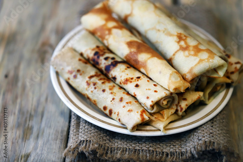 A plate of pancakes in a tube. Pancake week.