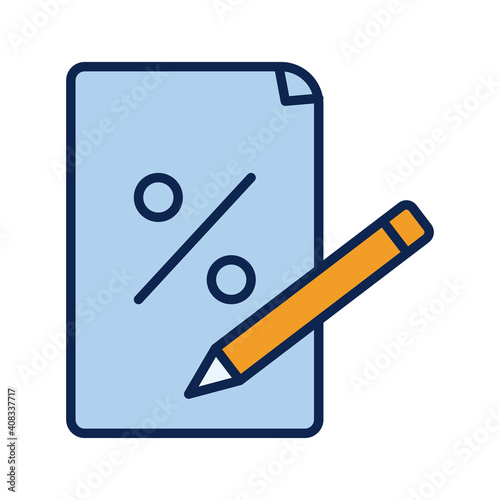 receipt with percent symbol and pencil flat style icon