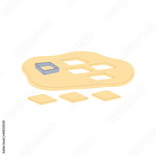 Baking process with dough and cookie cutters a vector illustration