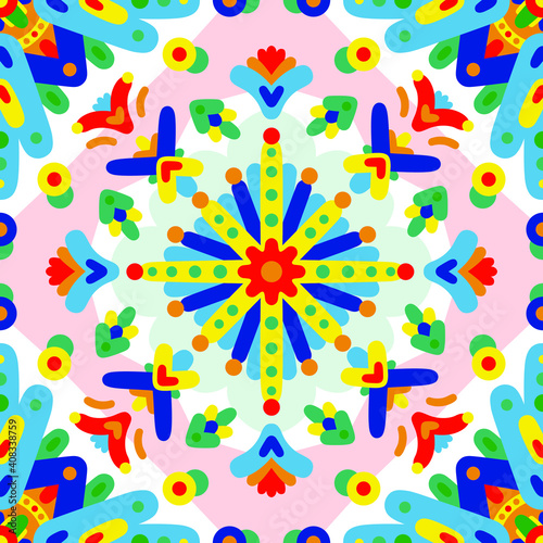 Vector rapport of a seamless pattern from simple shapes. Ornament kaleidoscope for carpet, fabric, wallpaper pattern