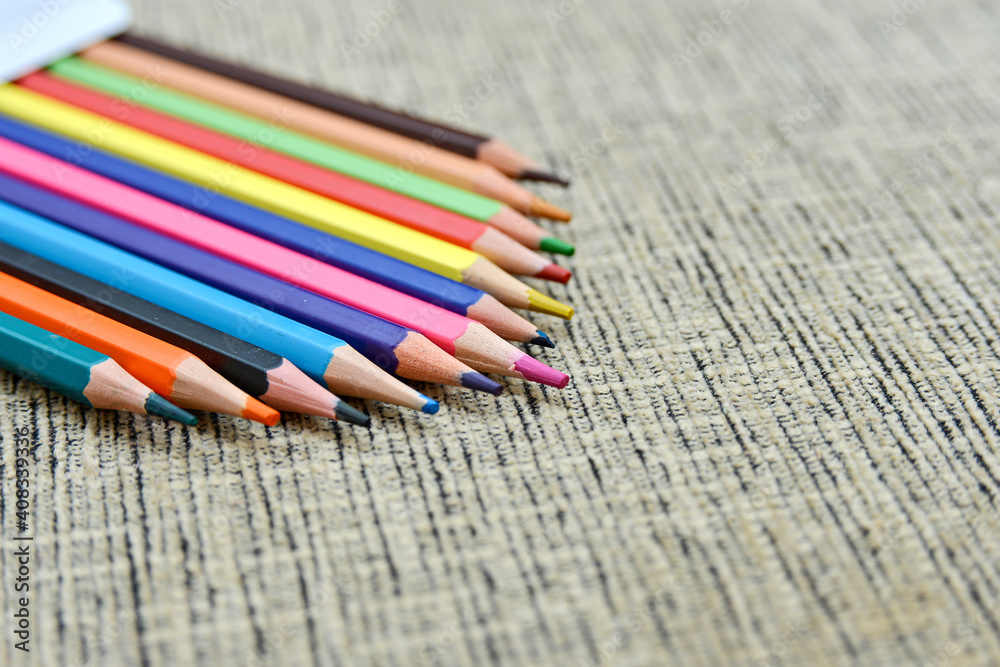 A pack of pencils lie on the couch, close-up. A pack of pencils lie on the couch, close-up.