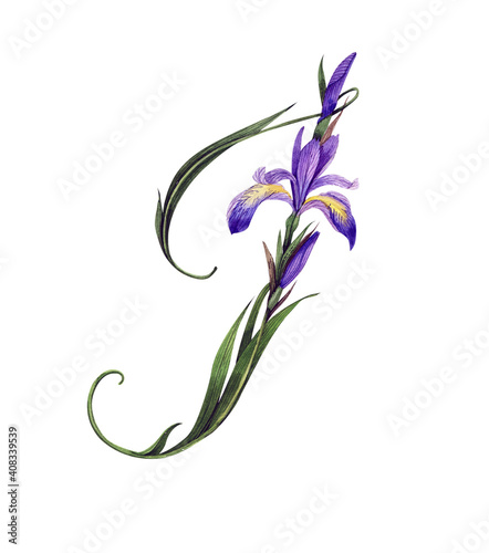 Tablou pe pânză Hand drawn floral letter I in botanical style