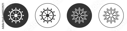 Black Ship steering wheel icon isolated on white background. Circle button. Vector.