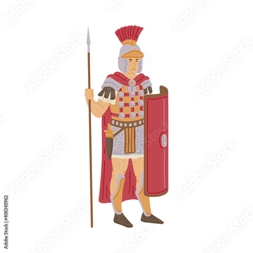 Ancient Rome warrior soldier in armor and shield - cartoon isolated man