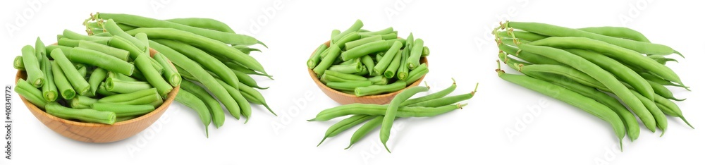 Green beans isolated on a white background with full depth of field. Setor collection