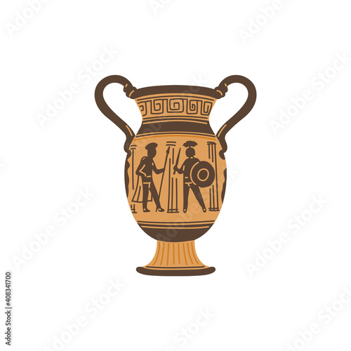 Roman ancient amphora or red-figure vase flat vector illustration isolated.