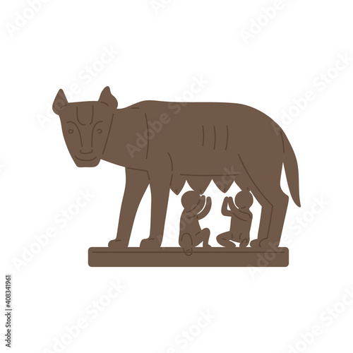 Ancient Roman Capitoline wolf, flat silhouette vector illustration isolated.