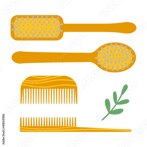 Eco friendly lifestyle combs set. Vector illustration in a flat style.