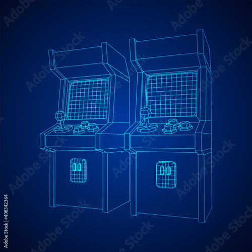 Arcade retro game machine. Wireframe low poly mesh vector illustration.