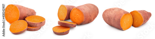 Sweet potato isolated on white background closeup, Set or collection
