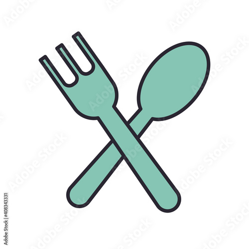 fork and spoon kitchen cutleries line and colors style icon