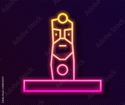 Glowing neon line Slavic pagan idol icon isolated on black background. Antique ritual wooden idol. Vector.