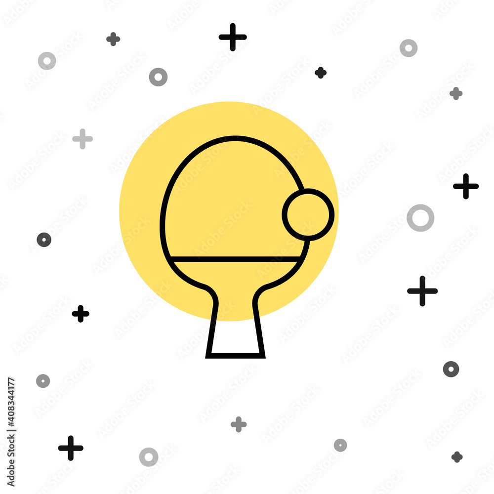 Black line Racket for playing table tennis icon isolated on white background. Random dynamic shapes. Vector. Black line Racket for playing table tennis icon isolated on white background. Random dynamic shapes. Vector.