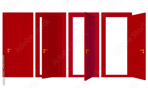 Closed and open doors on white background. 3d render