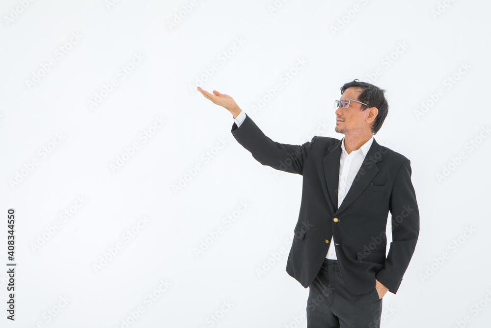portrait Asian business man wearing formal suit standing white background copy space portrait Asian business man wearing formal suit standing white background copy space
