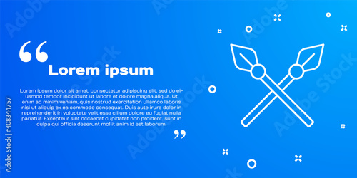 White line Crossed medieval spears icon isolated on blue background. Medieval weapon. Vector.