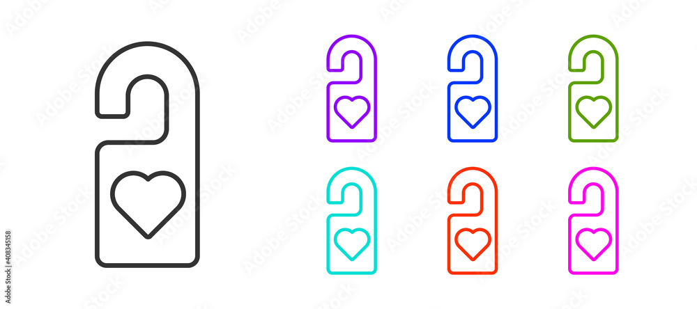 Black line Please do not disturb with heart icon isolated on white background. Hotel Door Hanger Tags. Set icons colorful. Vector. Black line Please do not disturb with heart icon isolated on white background. Hotel Door Hanger Tags. Set icons colorful. Vector.