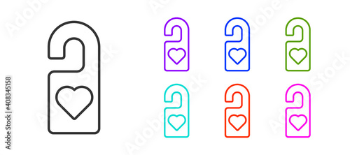 Black line Please do not disturb with heart icon isolated on white background. Hotel Door Hanger Tags. Set icons colorful. Vector.