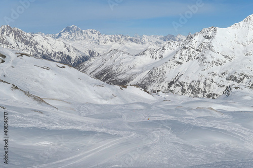 Ski slope in La Thuile, Italy. Aosta Valley