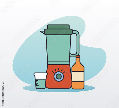 kitchen blender appliance and bottle line and colors style icon