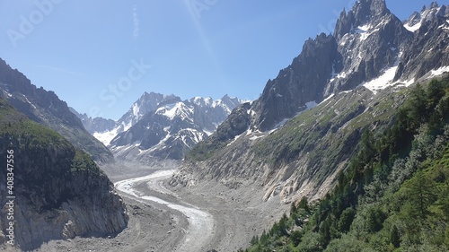 mer de glace in chamonix view of the glacier through the mountains photo