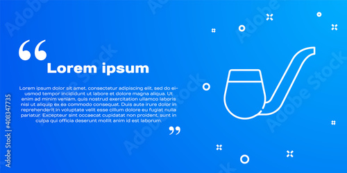 White line Smoking pipe with smoke icon isolated on blue background. Tobacco pipe. Vector.