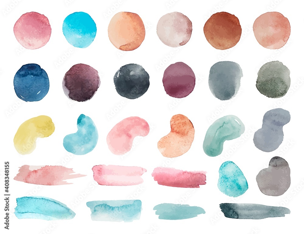 Watercolor shapes. Minimalist geometric paint splash, stain and brush ...